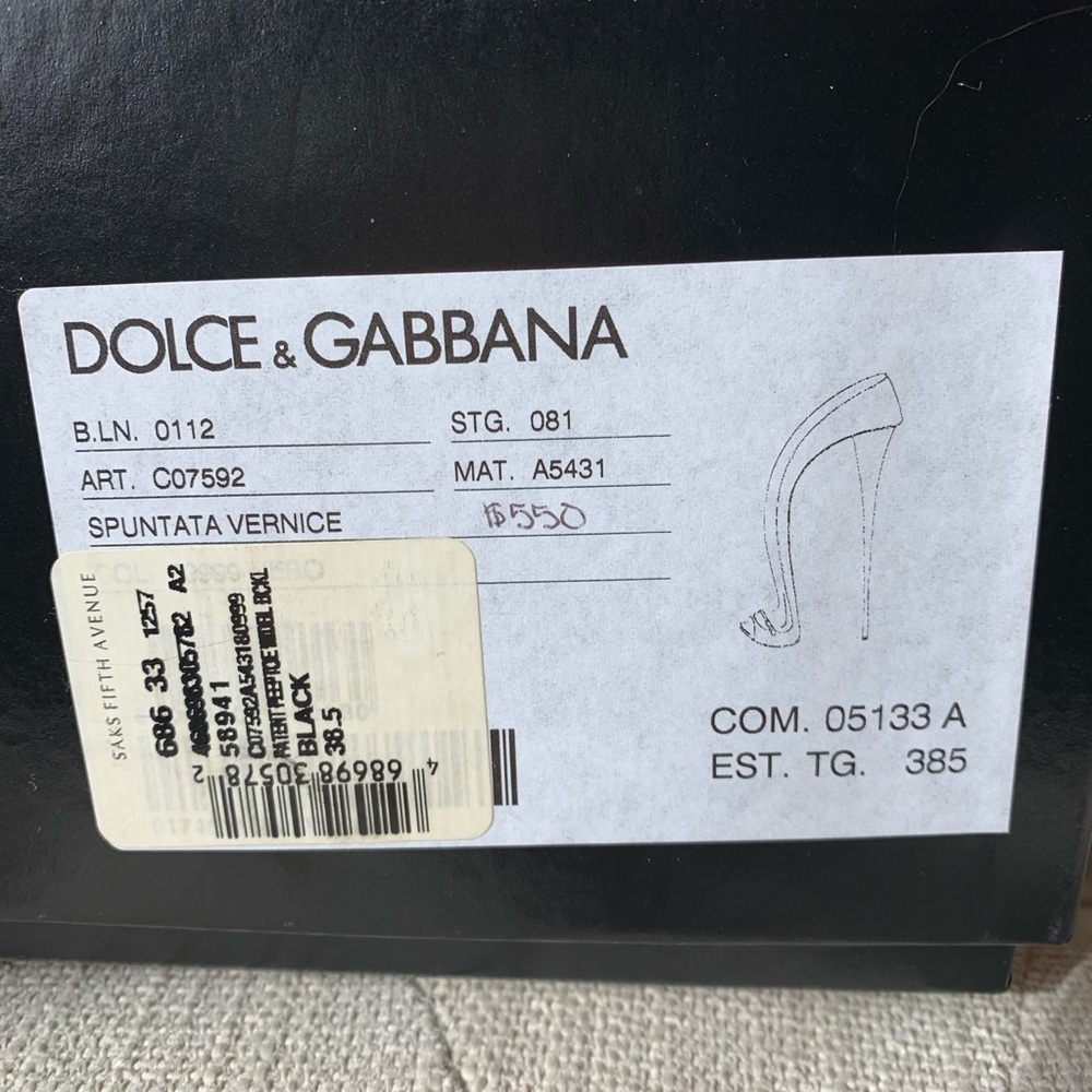 Dolce & Gabbana Vernice Spuntata Pump Black Patent Leather Size 38.5 - Picture 3 of 15